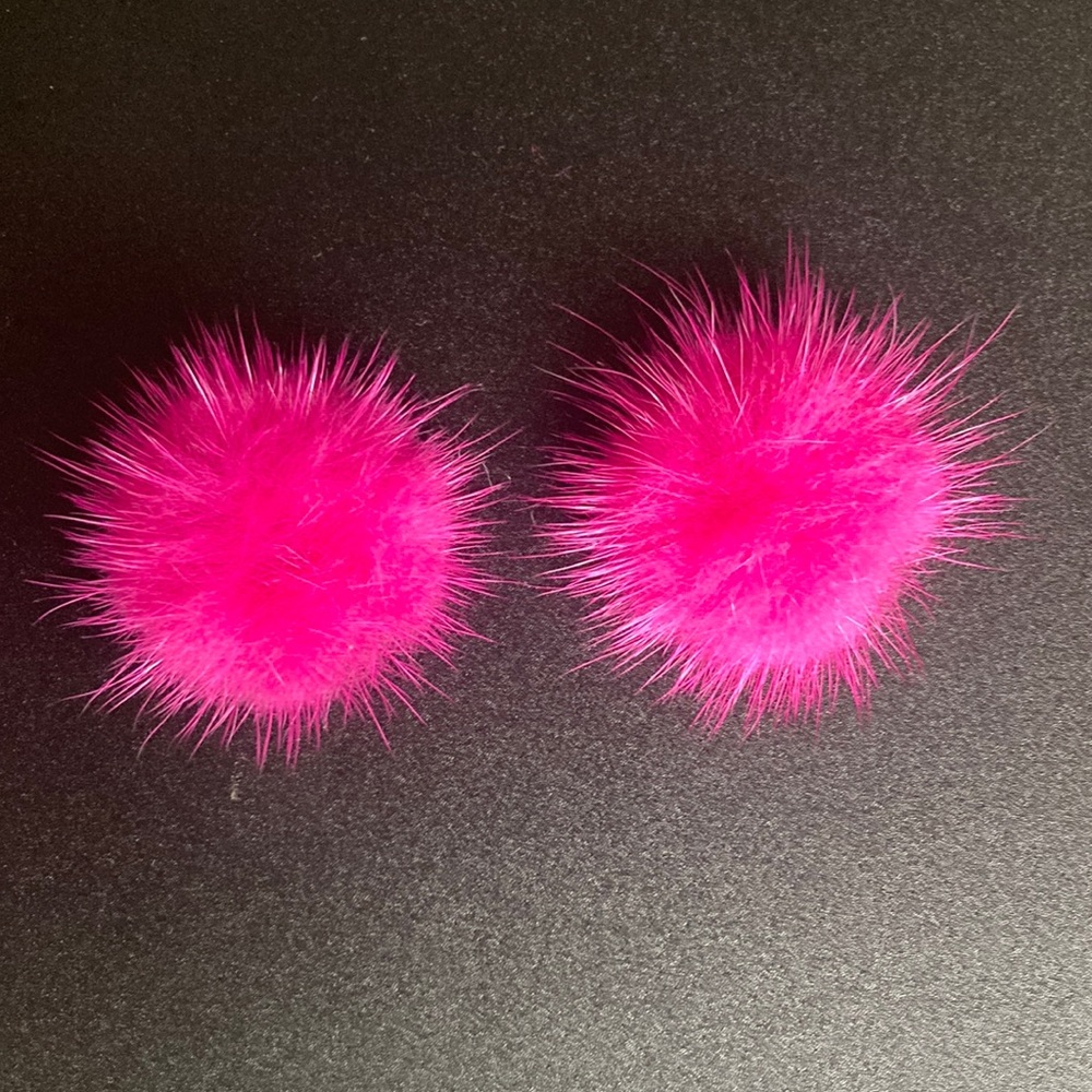 Hot pink genuine mink earrings, available as clip ons or for pierced ears - Picture 1 of 2